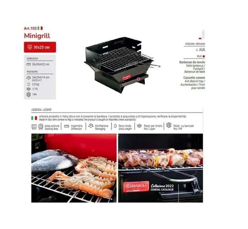 Barbecue a Carbone Carbonella da Tavolo 33x30x22 cm Ferraboli Minigrill - immagine 2